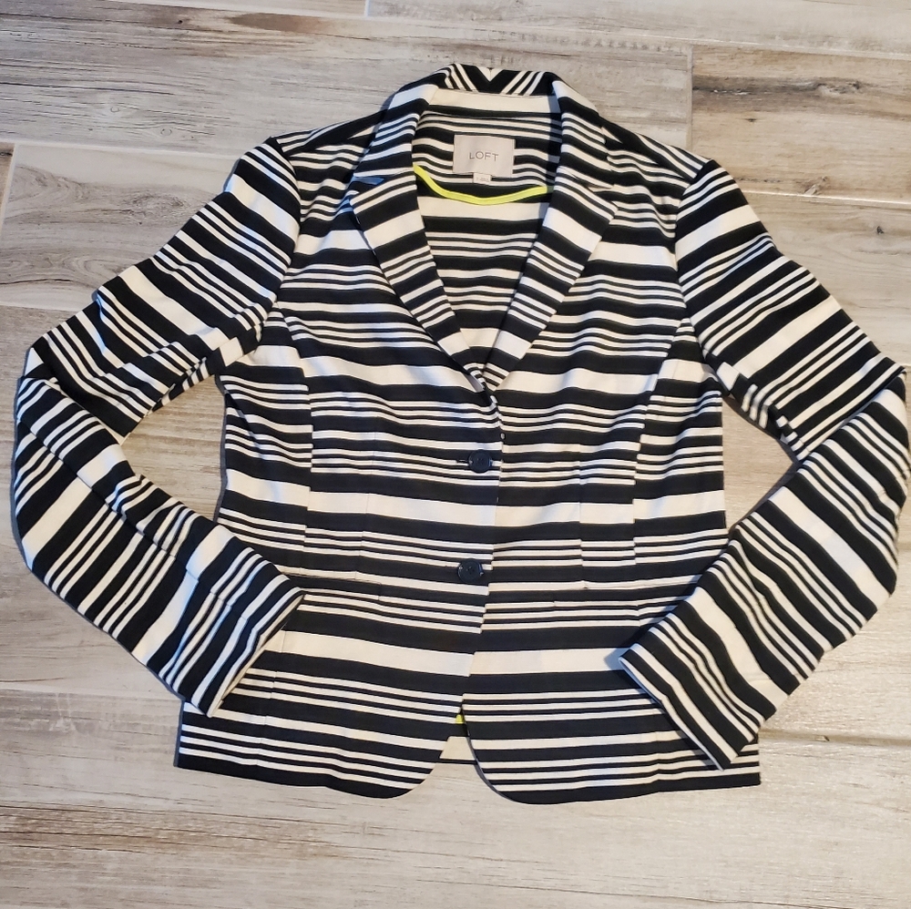 LOFT Blazer Womens Black White Stripe Small Office Workwear Business